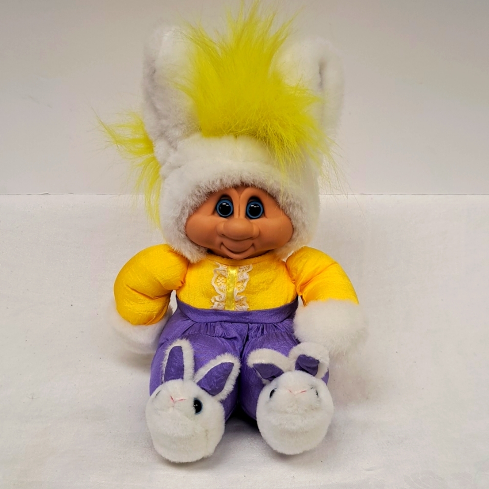 - Vintage 1992  10” Troll bunny dressed as a parachute material plush doll